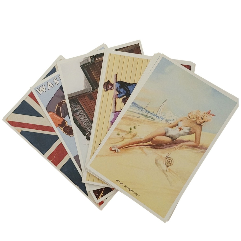 42 Lantern Press Postcards Union Jack Washington King Crab‎ Vtg Art Beach Pinup